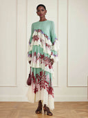Elegant Floral Print Layered Ruffle Maxi Dress