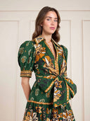 Exquisite Printed Puff Sleeve Twist-Front Shirt Mini Dress