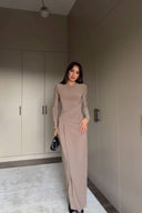 Pleated Front Slit Maxi Dress