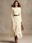 Casual Irregular Ruffled Off-Shoulder Maxi Dress