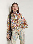 Exquisite Bow Paisley Print Shirt & Pants Two-Piece Set