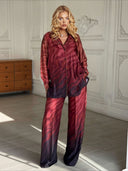 Exquisite Gradient Animal Print Satin Shirt