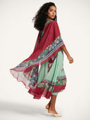 Retro Bohemian Style Floral Print Chiffon Shawl And Midi Dress