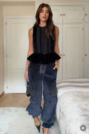 Retro Fashion Ruffled Sleeveless Vest Corduroy Drawstring Tapered Pants Set