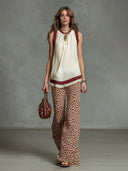 Fashion Leopard Print Chiffon Top And Elastic Waist Wide-Leg Pants Set