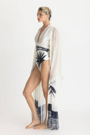 Sexy Kimono Palm Tree Print Beach Cover-Up