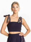Exquisite Square-Neck Bow Tank Top And Printed A-Line High-Waist Midi Skirt Set