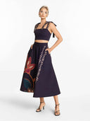Exquisite Square-Neck Bow Tank Top And Printed A-Line High-Waist Midi Skirt Set