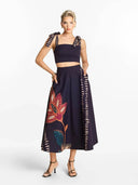 Exquisite Square-Neck Bow Tank Top And Printed A-Line High-Waist Midi Skirt Set