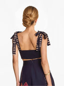 Exquisite Square-Neck Bow Tank Top And Printed A-Line High-Waist Midi Skirt Set
