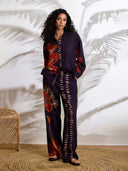 Exquisite Floral Print Linen Button-Up Top And Loose Pocket Pants Set