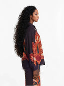 Exquisite Floral Print Linen Button-Up Top And Loose Pocket Pants Set