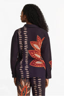 Exquisite Floral Print Linen Button-Down Loose Top