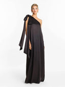 Elegant One-Shoulder Bow-Detail Flowing Maxi Dress