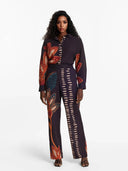 Exquisite Floral Print Linen Button-Down Loose Top