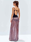 Exquisite Rainbow Striped Tulle Maxi Dress