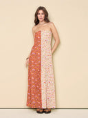 Fashion Floral Printed Strapless Maxi Dress