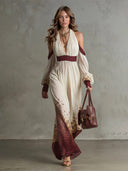 Exquisite Vacation-style Leopard Print Chiffon Off-The-Shoulder Maxi Dress