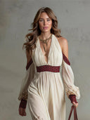 Exquisite Vacation-style Leopard Print Chiffon Off-The-Shoulder Maxi Dress
