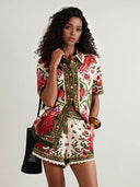 Retro Floral Print Shirt & Shorts Two-Piece Set