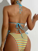 Beach-style Colorful Striped Bikini Set