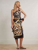 Swirl Print One-Shoulder Swimsuit Gauze Cover-Up Set
