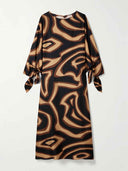 Retro Geometric Abstract Swirling Print Satin Robe Dress