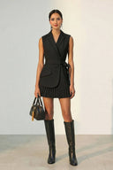 Lapel Belted Pleated Mini Blazer Dress