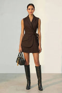 Lapel Belted Pleated Mini Blazer Dress
