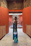 Printed Lace-Up Design Maxi Dress