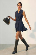 Lapel Belted Pleated Mini Blazer Dress