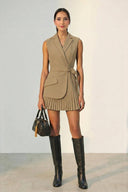Lapel Belted Pleated Mini Blazer Dress