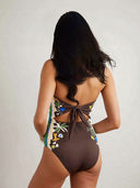Strapless Tropical Abstract Print One-Piece Swimsuit
