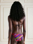 Multicolor Abstract Stripe Print Triangle Halter Bikini Set