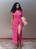 Exquisite Layered Ruffle V-Neck Top & Wide-Leg Pants Two-Piece Set