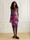 Multicolor Abstract Stripe Print Triangle Halter Bikini Set