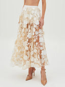 Exquisite Floral Embroidered Sheer Maxi Skirt