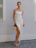 Exquisite Strapless Floral High-Slit Maxi Dress
