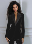 Elegant Satin Lapel Velvet Blazer