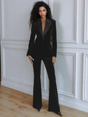 Elegant Satin Lapel Velvet Blazer