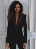 Elegant Satin Lapel Velvet Blazer