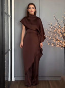 Elegant Satin Irregular Top Two-piece Set