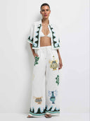 Exquisite Printed Elastic Waist Wide-Leg Pants