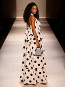 Elegant Halter Neck Polka Dot Tiered Maxi Dress