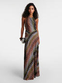 Retro Casual Halter Neck Irregular Striped Maxi Dress