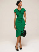 Elegant Draped Neckline Fitted Midi Dress