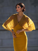 Elegant Organza Pleated V-neck Velvet Maxi Dress