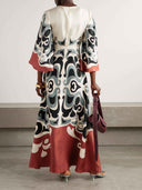 Unique Abstract Floral Print Bell Sleeve Maxi Dress