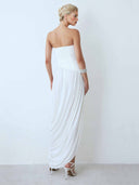 Exquisite Strapless Floral Pleated High-Slit Maxi Dress