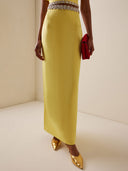 Exquisite Rhinestone-Embellished Puff Sleeve Top And Slit Maxi Skirt Set